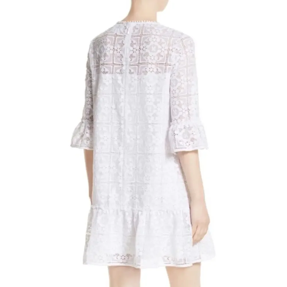 NWT Kate Spade Lace Flounce Shift Dress Crochet | Fresh White | SZ‎ 6